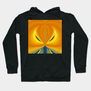 ESCAPE TO THE BEACH. Abstract symmetrical design in vivid yellow and bright blue Hoodie